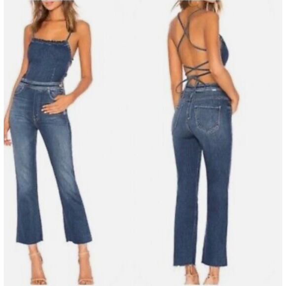 MOTHER Tie Back Hustler Ankle Fray Jumpsuit in Pardon My French Wash - Picture 1 of 11